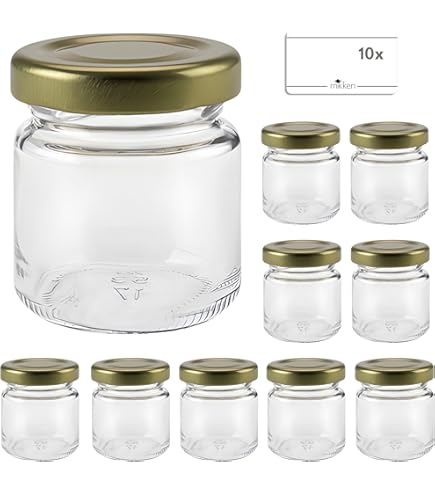 MamboCat Set van 200 ronde glazen 53 ml dekselkleur goud tot 43 incl. receptenboekje met diamant Gelierzauber receptenboekje, inmaakpotten, inmaakpotten, voorraadpotten, mini-potjes, fruitpotten