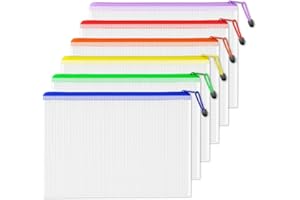 SUNEE Plastic Wallets A3, 6 Pack Mesh Zip Lock Document Wallets & File Bags, Waterproof Plastic Folders A3 for School, Office, Home and Travel Storage - 6 Colours