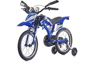 LSBIKE Kids Motorbike Style Bicycle 16”/18”/20” with Training Wheels,Kid Bike w/Dual Brake, Steel Frame, Anti-Slip Tyres – Boys & Girls Bike for Ages 4–11, 90% Pre-Assembled