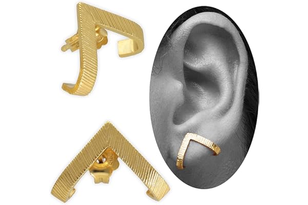 Boucles d'Oreilles Créoles Texturées Forme V, Argent Sterling 925 Plaqué Or, Style Moderne Minimaliste et Sensuel, Hypoallergéniques Sans Nickel - Création Artisanale Emmanuela