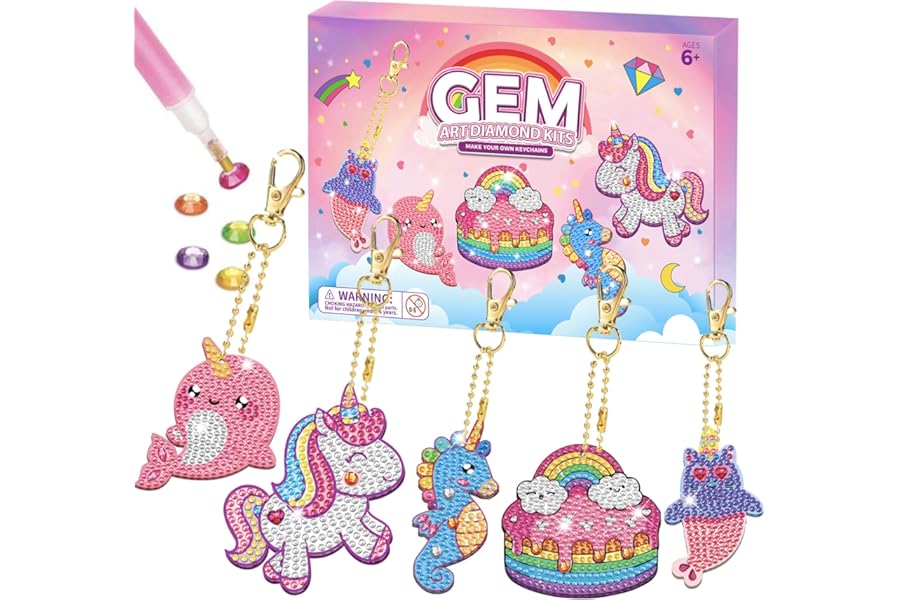 ORIENTAL CHERRY Girls Birthday Presents, Arts and Crafts for Kids, Make Your Own GEM Keychains - 5D Diamond Art Painting by Numbers Art Kits for Girl Kids, Gifts for Girls Boys, Easter Gifts for Kids