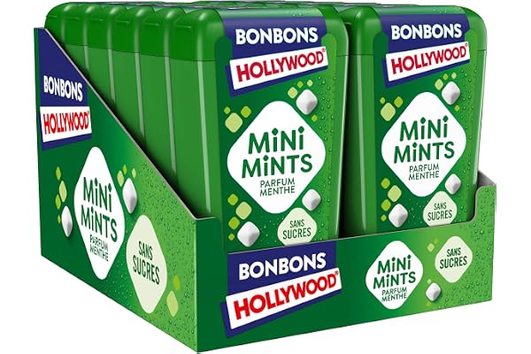 Hollywood Mini Mints - Bonbons Sans Sucres - Parfum Menthe - Lot de 12 boîtes de 25 Pastilles - 12,5 g