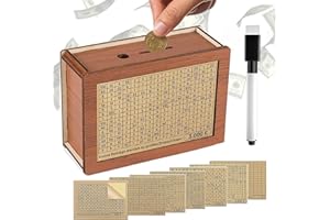 LOEPENLE Skarbonka z drewna, skarbonka z licznikiem do zaznaczania, skarbonka z markerem, skarbonka z drewna pomaga dzieciom i dorosłym rozwijać nawyk oszczędzania