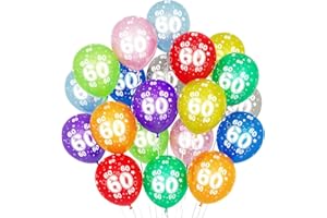 BALLOON DANCE 60 Kunterbunte Luftballons, 20 Stück Luftballons 60. Geburtstag, 30cm Luftballon Deko 60. Geburtstag Frauen Männer Jubiläum 60 Jahre Ballon Mehrfarbige Zahl 60