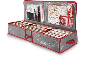 MILOLL Christmas Wrapping Paper Storage Bag with Interior Pockets, Waterproof Polyethylene Material, Storage Box for Gift Paper and Holiday Accessories, Tear Resistant Fabric - 40” Length - Gray