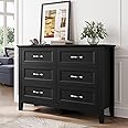LINSY Wood Dresser Farmhouse Chest, Chest With 6 Drawers, Dressers Organizer for Bed Room Living Room, Closet, Hallway, Nursery, Black Color, size 120L*39.8W*85.1H cm