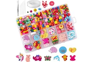 JTGUGU Cuentas de madera coloridas para enhebrar, juego de joyas para niños, cuentas de madera con agujero para enhebrar, cuentas para manualidades, pulseras, collares, regalo (550 cuentas de madera