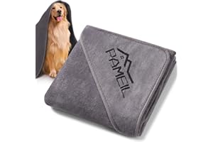 PAMEIL Serviette pour Chien - 130 x 75 cm - Grande Serviette en Microfibre pour Animaux de Compagnie avec 4 Coins de Maintien - Idéale pour Sécher Les Chiens