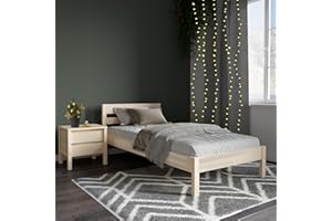 HANSALES Łóżko drewniane 100 x 200 cm Kaja Scandi Style Scandi Style z nieobrobionego twardego drewna brzozowego FSC® - ponad 700 kg - łóżko pojedyncze rama łóżka z zagłówkiem - łóżko dziecięce, łóżko młodzieżowe, łóżko dla gości