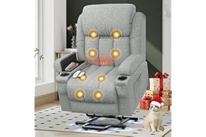 YONISEE Lift Chair Recliners for Elderly, Recliner Chair with Massage & Heat, Extended Footrest, Riser Reclining Chair with Type C+USB, 2 Cup Holders & 4 Side Pockets, 2 Hidden Armrest Storage
