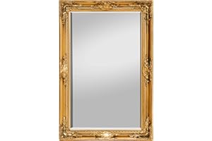 Rococo by Casa Chic Shabby Chic Wall Mirror-90x60 cm (2x3 feet) Large French Vintage Style Mirror-Antique Gold, Solid Wood, 90x60cm