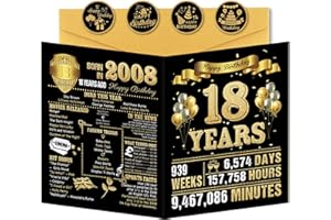 Benjia 18th Birthday Greeting Cards for Boys Girls Born in 2008 UK Bday Card with Envelope, 18 Years Old Funny Birthdays Gift Card for Him Her Birthday Decoration Party Supply, Black Gold 20x25 cm