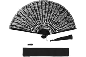 GEBETTER Spitzenfächer Mit Quaste Vintage Fächer Spitze Faltfächer Handfächer Hochzeitsfächer Brautfächer Faltbaren Tanzfächer Hochzeitsdeko Geschenke für Hochzeit Abschlussball Fasching Party (Schwarz)