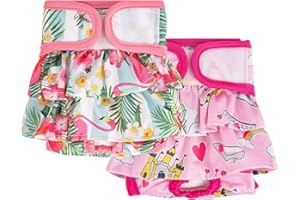 Reusable Female Dog Nappies, LENAUQ 2 Pack Absorbent Washable Pet Diapers, Durable and Soft Doggie Safety Physiological Skirt Design Dog Season Pants for Dogs in Heat,Period,Incontinence(Animals, S)