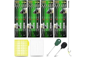 YOTO Carp Fishing Hair Rig, Leader di Carpa intrecciato con 24 PCS Barbed Wide Gape Carp Hook Rigs con 2 Boilie Stopper, un ago per esche e un trapano