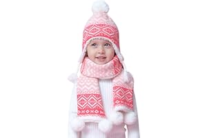 ANIMQUE Bonnet tricoté et écharpe - Gants - En polaire - Pour l'hiver - Pour enfants de 2 mois à 8 ans - Rose - Bohême