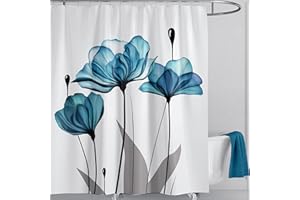 LIVETTY Blue Floral Fabric Shower Curtains Water Mould Proof 180x180cm Bathroom Curtains Quick-Drying Kitchen Curtains Machine Washable with 12 Hooks (Blue)