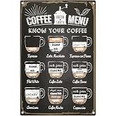 Ripeng Coffee Station Sign, Metal Tin Wall Decor, Retro Vintage 12x8 | Tin Wall Decor with 9 Coffee Brew Guide, Farmhouse Sta