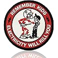 Remember Kids Electricity Will Kill You PVC Patch - Funny Morale Patches | Tactical Patches for Backpacks, Hard Hat, Vest | IBEW, Lineman, Electrician, Construction, Blue Collar Gifts (Red PVC)