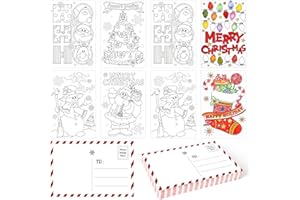 Whaline Paquete de 48 postales de Navidad en blanco para colorear, 6 diseños para colorear tarjetas de felicitación de Feliz Navidad, colorea tu propia carta a Papá Noel, lista de deseos para escribir