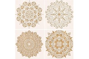 VETPW 4 Grande Mandala Riutilizzabile Pittura Stencil Set, Plastica Disegno Pittura Stencil DIY Mandala Pittura Template Stencil per Pavimenti, Finestre, Mobili, Legno, Design a Parete, 30x30CM