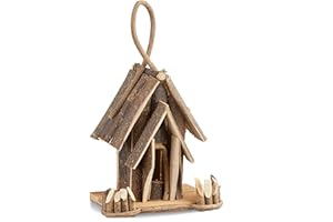 Relaxdays Vogelhaus Deko, Holz Vogelhäuschen mit Aufhängung, handgefertigte Vogelvilla, Dekoration für Balkon, natur
