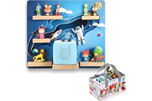 OUKNAK Floating Shelf for Toniebox, Wall Mount Magnetic Wooden Shelf with Carrying Case Compatible with Tonie Audio Player Figures Character for Children Baby's Room (Astronaut)