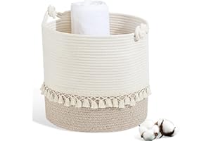 HDRNT Panier à linge en coton tissé, 38 L, panier à linge avec poignée, panier de rangement pour jouets, panier à linge pour salle de bain (35 x 40 cm) (marron)