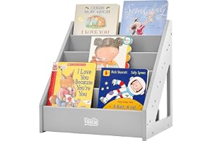 FUNLIO Montessori Bokhylla för småbarn 1-5 år, framåtvänd barnbokhylla med handtag och anti-lutningsanordning, premium furu b