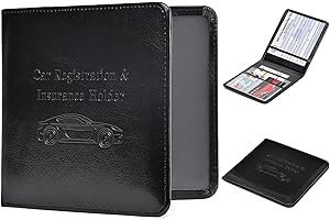 HERRIAT Car Registration and Insurance Card Holder - Leather Vehicle Glove Box Automobile Documents Paperwork Wallet Case Organizer for ID, Driver's License, Key Contact Information Cards - Men&Women