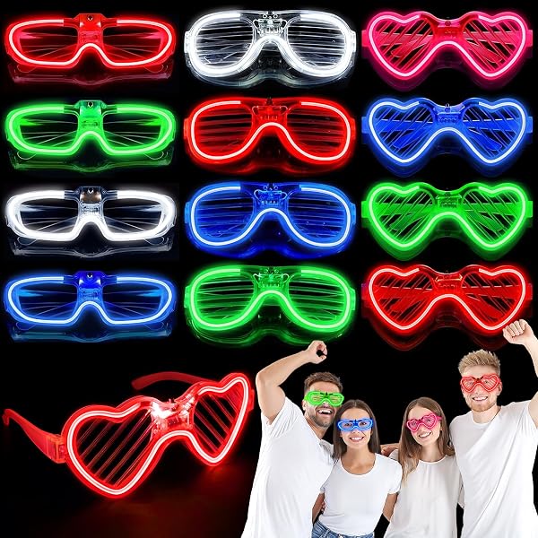Corpower Lunettes LED 12 Pièces - Lunettes Lumineuses Neon Pour Fêtes, Rave Et Soirées