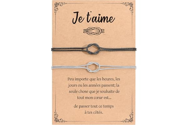 YELUWA Cadeau Saint Valentin, 2 Pcs Bracelet Couple, Cadeau Couple Bracelet Noeud pour Homme Femme et de l'Amoureuse Cadeaux Femme Petite Amie Mari Fiançailles Cadeaux Saint-Valentin Noël Anniversaire
