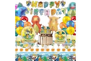 SUFFOLLY Kit di Stoviglie per Festa di Compleanno,Decorazioni per Feste di Compleanno per Bambini a Tema Cartoni Animati,Forniture per Feste di Compleanno,Piatti, Tovaglie, Striscioni, Palloncini (Multicolore)