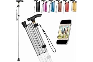 TIRIMBELES Bastón Plegable Ligero de Aluminio. Bastón para Mayores y Rehabilitación, Bastones Extensibles para Caminar 5 Alturas Ajustables, Bastón Telescópico, Estable y Seguro con Taco Antideslizante