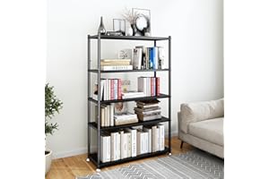 Kitstorack 5-Stöckiges Regal mit Rollen, 91cm x 30cm x 145cm Höhenverstellbares Standregal auf Rollen Schwerlast Speisekammer auf Rollen schwarz metallregal für Badezimmer, Küche, Schwarz,