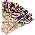 200 PCS Palm Tree Picks, 6 Colour Fireworks Cocktail Sticks, Sparkle Firework Decorations, Wooden Cocktail Toppers for Bars Drink Birthday Wedding Cakes Fruits Party Decoration Accessories