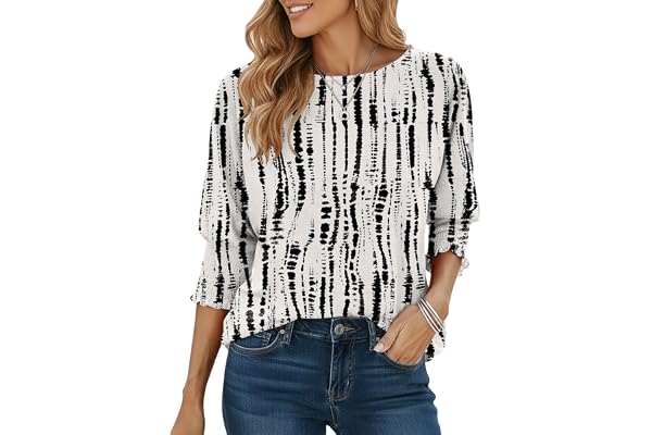 Cuptacc T-shirt dam 3/4 ärm rund hals casual basic lös långärmad tröja