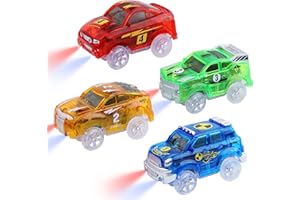 SIKKEBY Track Cars Magic Kinder Geschenk: Race Cars 4 Pack Ersatz Track Zubehör Autos für 3 4 5 6 7 8 Jahre Up Old Kids Boys Girls Spielzeug Track Cars Kompatibel mit den meisten Auto Tracks