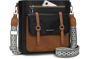 RAINSMORE Cross Body Bag Women Soft PU Leather Women's Cross-body Bags Medium Crossbody Bags for Women Handbags & Shoulder Bag with Adjustable Wide Straps Black and Brown