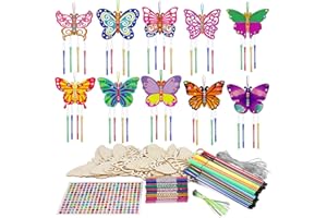 SRIZIAN 10 Stück Windspiel Bastelset Kinder, Holz Basteln Windspiele für Kinder Mädchen Junge Geburtstagsfeier Dekoration DIY Kinderspielzeug- Schmetterling
