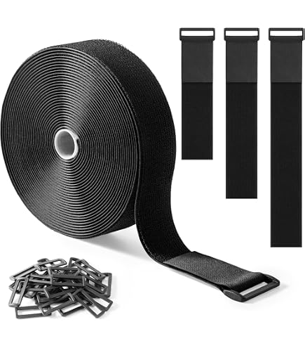 Sangles Velcro 5m X 2.5cm - 25 Boucles Réutilisables - Gestion Câbles, Rangement Outils - Noir