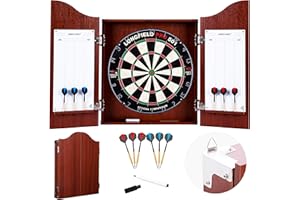 Engelhart Drewniana szafka do darta sizalowa tarcza do darta, w zestawie 6 rzutek 18 g i akcesoria