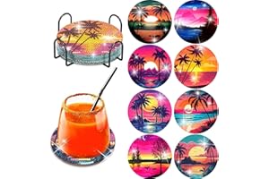 MUPMOD 8Pcs Diamond Painting Coasters Kits, DIY Landscape Diamond Art Coaster Kits with Holder, Small Diamond Painting Kits for Adults & Kids Art Craft Supplies