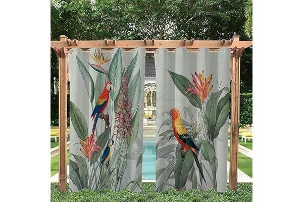 Linfye 2 Pièces Rideaux D'extérieur Imperméable 132x213cm 3D Printed Rideau Exterieur Impermeable Rideau pour Pergola Terrasse Cabane Tonnelle Jardin, Rideau Occultant Isolant Thermiques, Vert