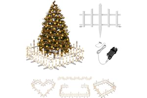 UISEBRT Recinzione per albero di Natale con illuminazione, bianco caldo, con 8 modalità di luce, IP44, impermeabile, decorazione natalizia per albero di Natale e giardino, interni ed esterni, a forma