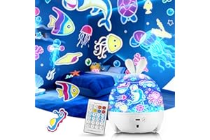 YISSVIC Kids Night Light Projector, 6 Themes & 8 Music, Remote Control, Timer, 8-Level Dimming, Rechargeable, Sensory Light for Nursery Baby Toddler Boys Girls
