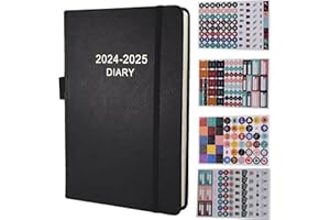 HOYUNLL Academic Diary 2024-2025 A5 Page A Day,Productivity Diary 2024-2025 Day Per Page From Jul 2024 to Jun 2025 with Monthly Tabs, Bookmark, Pen Loop,Planner Sticker and Inner Pocket (Black)