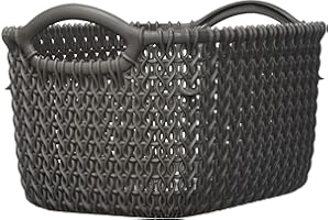 CURVER Panier de Rangement 3L, Aspect Tricot - Pour Ranger le Salon, la Chambre, la Salle de Bain ou le Bureau - 24,8 x 17,3 x 13,7 cm - Marron