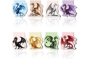 COZDAZZ Dragon Magnetic Bookmarks Set of 8, Novel-Themed Bookmark Clips with Unique Winged Dragon Designs, Magnetic Page Markers for Kids Adults Book Lovers (Multicolor)