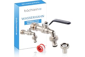 ‎BÄCHLEIN Bächlein Universal Wasserhahn für den Garten [anthrazit] inkl. 2 Schlauchanschlüssen - edler Kugelhahn mit 1/2 Zoll Anschluss und 3/4 Zoll Adapter, Auslaufhahn aussen